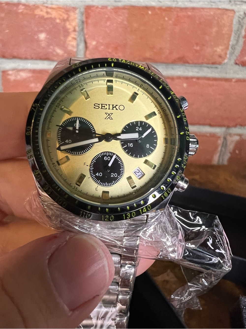 Seiko Gold Dial Chronograph with Black Subdials and Black Bezel